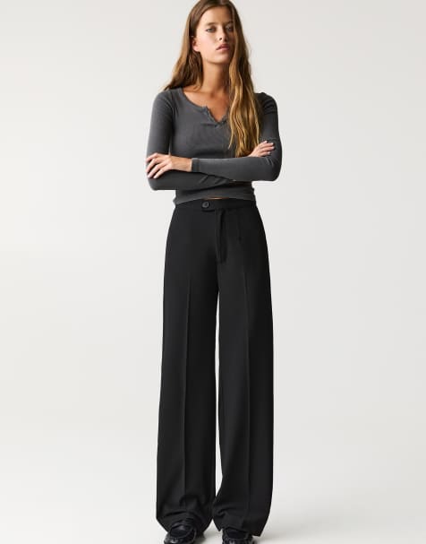Pull&Bear - Nette broek met hoge taille in zwart - view 1
