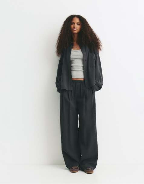 Pull&Bear - Nette broek met plooien in gemêleerd grijs - view 1