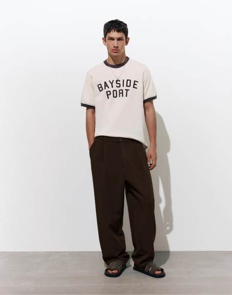 Pull&Bear - Nette broek met vouwnaden in chocoladebruin - view 1