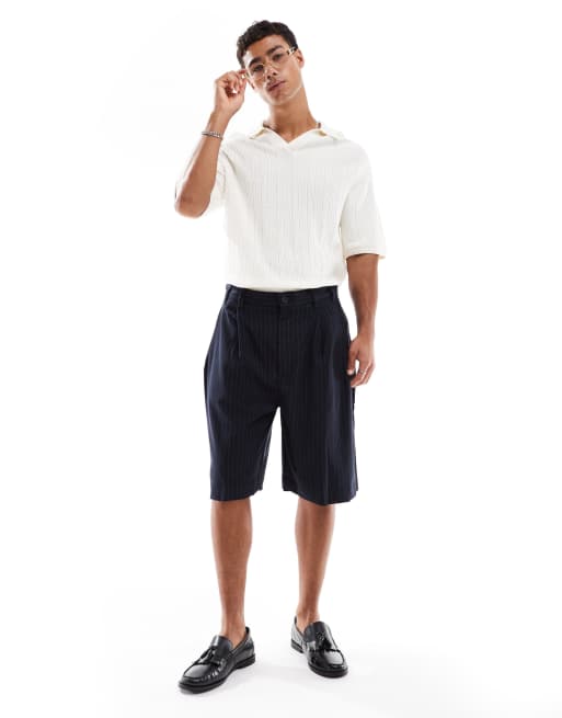 Pull&Bear - Nette short met strepen in marineblauw