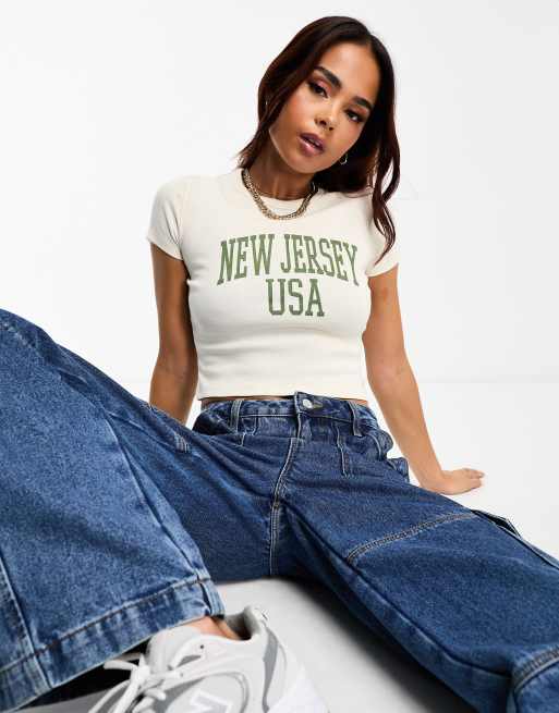 Pull&Bear 'New Jersey' baby tee in vanilla ASOS