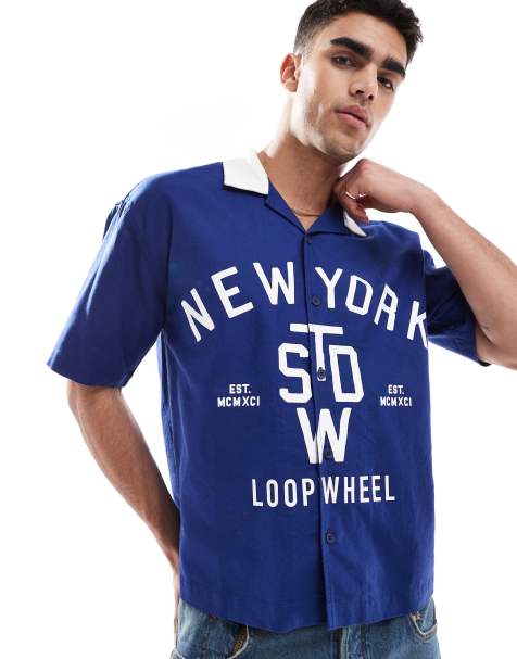 Pull&Bear – New York – Blå, stickad pikétröja i oversize - view 1