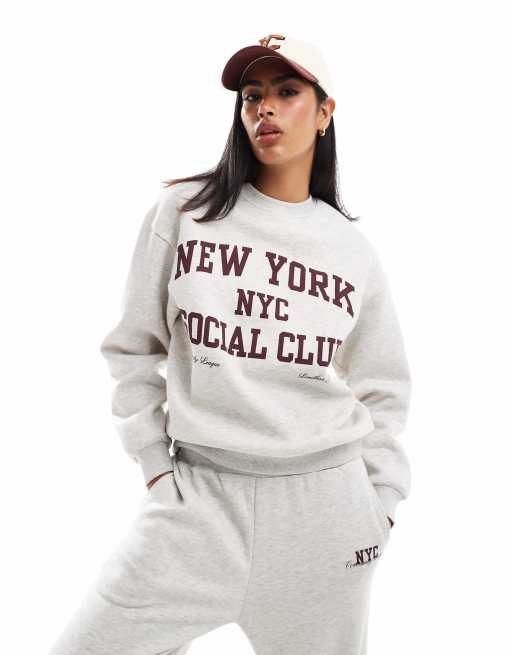 Pullandbear New York Graphic Co Ord Sweat In Grey Marl Asos