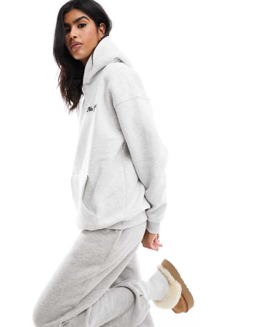 Pull&Bear 'New York' graphic hoodie in light gray