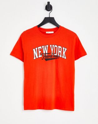 Pull&Bear New York slogan t-shirt in red