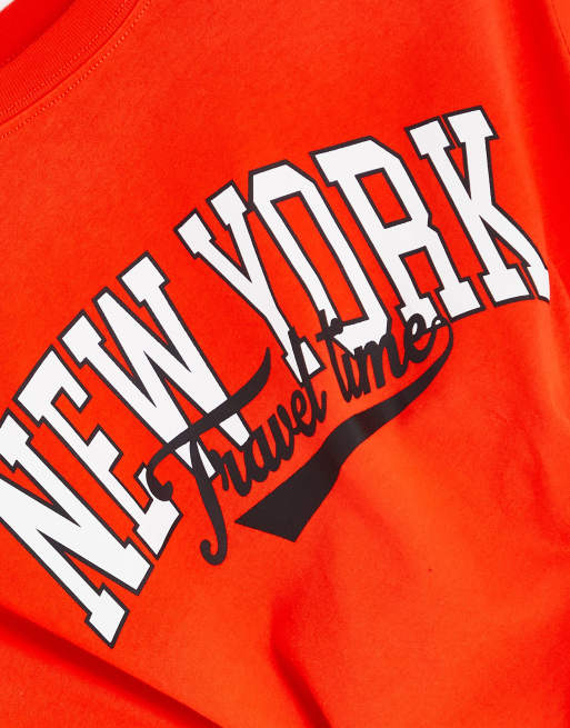 Plus Size Red 'New York' Logo Printed T-Shirt