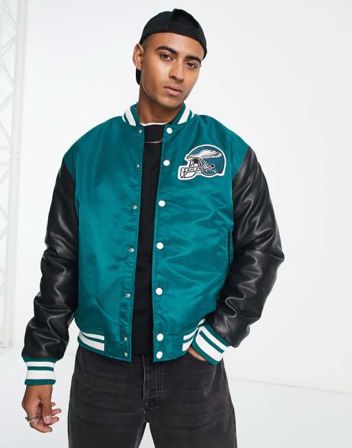 Pull&Bear – NFL Philadelphia Eagles – Zielona kurtka w uczelnianym stylu