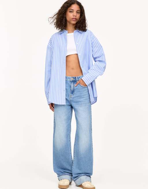 Pull&Bear – Niebieska koszula oversize w kontrastowe paski, 2 z 4