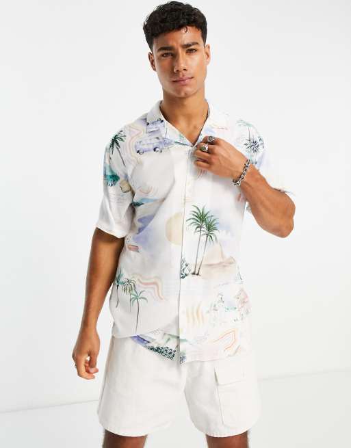 Pull&Bear – Niebieska koszula z motywem portu