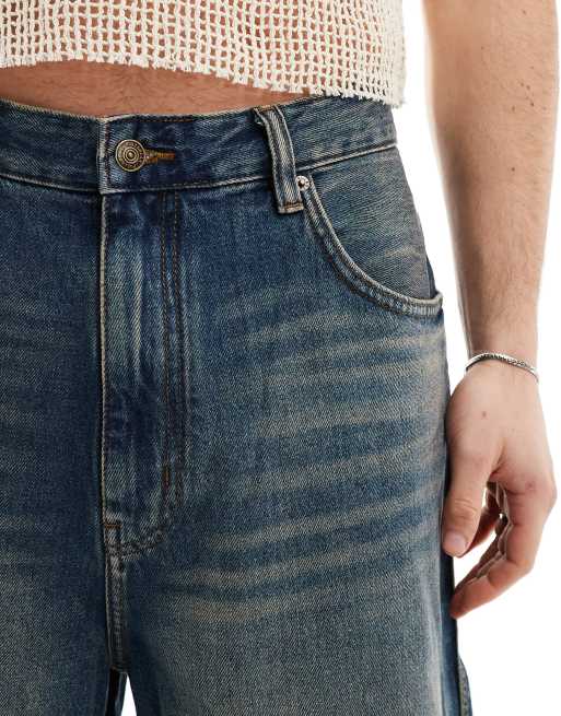 Pull&Bear – Niebieskie bardzo luźne szorty jeansowe o wydłużonym fasonie z efektem sprania, 5 z 5