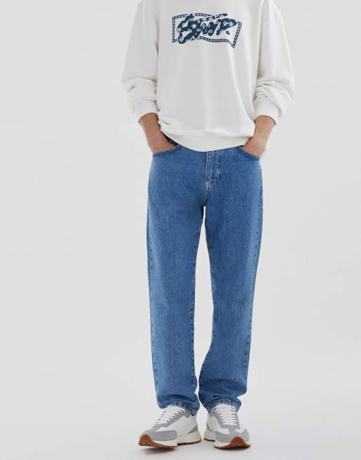 Pull&Bear – Niebieskie dopasowane jeansy typu dad