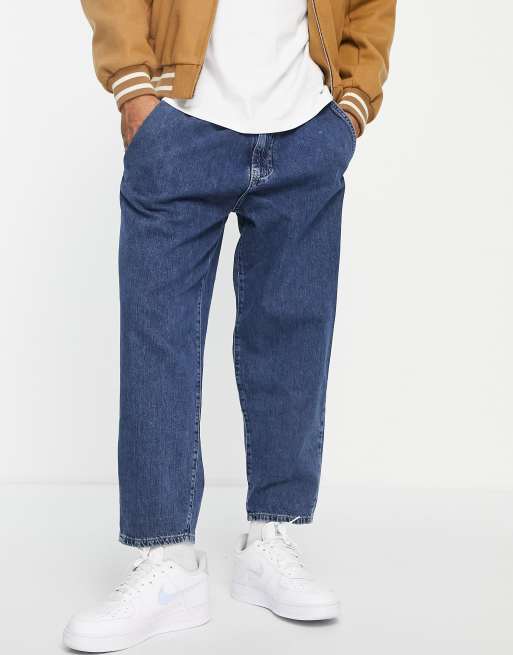 Pull&Bear – Niebieskie dopasowane jeansy z balonowymi nogawkami