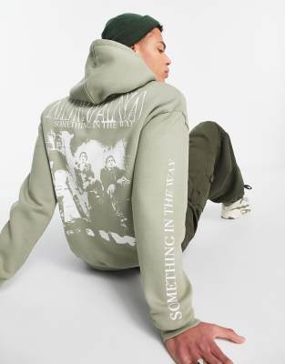 Pull&Bear Nirvana printed hoodie in pale green