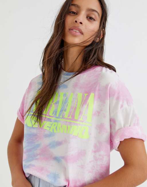 Pull&Bear Nirvana t-shirt in purple tie dye