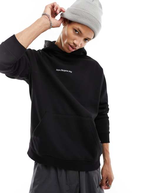 Pull Bear not working today printed hoodie in black ASOS