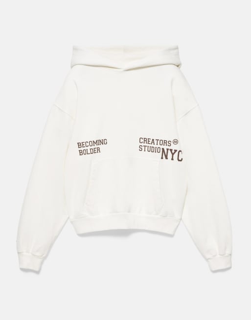 Pull&Bear Nyc graphic hoodie in gebroken wit, 5 van 7