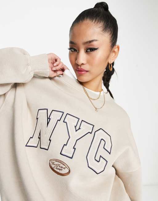 Pull&Bear 'NYC' varsity oversized sweatshirt in black