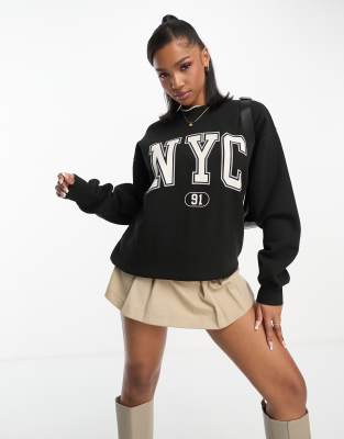 Pull&Bear 'NYC' varsity oversized sweat in black