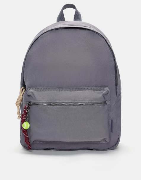 Pull&Bear Nylon backpack with charm in grey - view 1