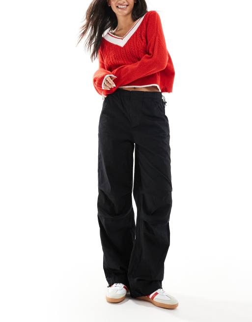  Pull&Bear nylon cargo parachute pants in black