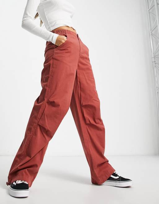 Pull&Bear nylon cargo parachute pants in burnt orange