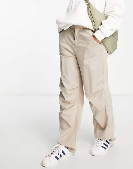 Pull&Bear nylon cargo parachute pants in stone | ASOS