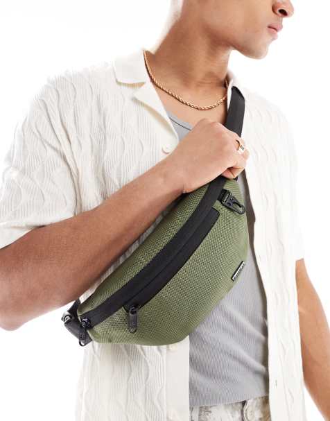 Pull&Bear nylon fanny pack in khaki green - view 1