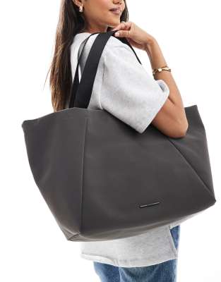 Pull & Bear nylon tote bag in grey