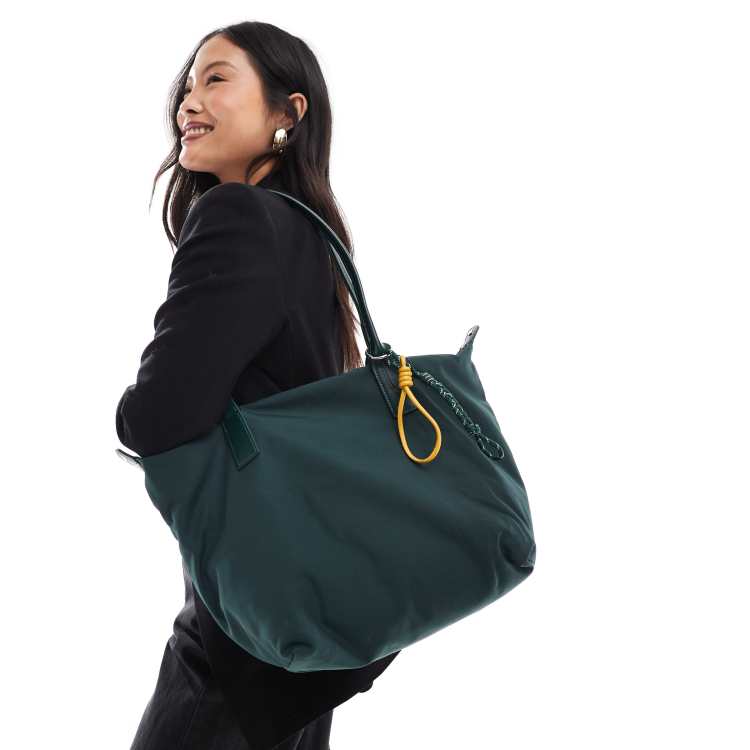 Pull&Bear nylon tote bag with removable carabiner in dark green | ASOS