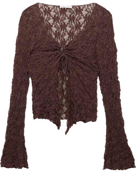 Pull&Bear – Oberteil aus brauner Spitze mit gebundener Vorderseite - view 1