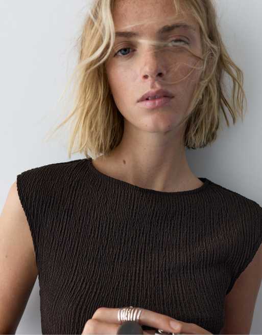 Pull&Bear – Oberteil aus Crepe in Braun, 3 von 4