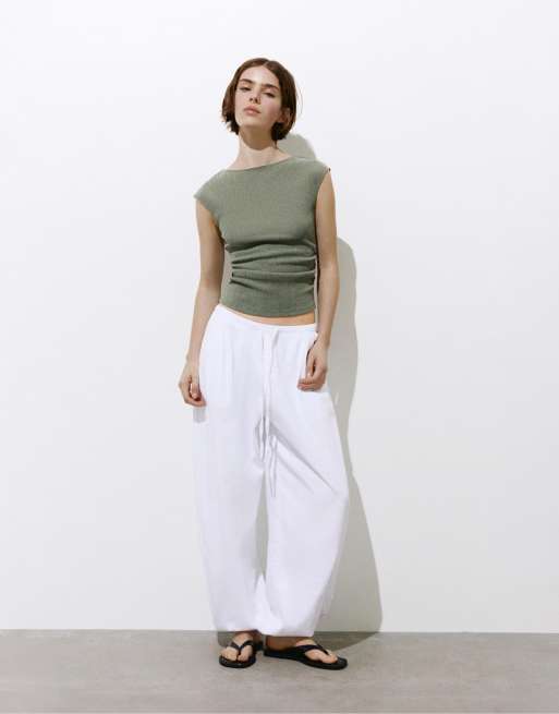 Pull&Bear – Oberteil aus Crepe in Khaki, 2 von 4