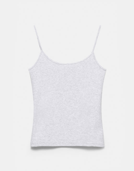 Pull&Bear – Oberteil in meliertem Grau mit schmalen Trägern, 6 von 7