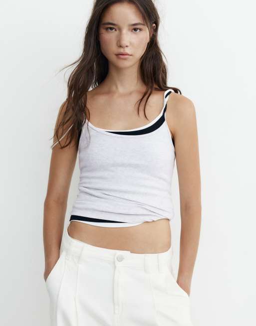 Pull&Bear – Oberteil in meliertem Grau mit schmalen Trägern, 7 von 7