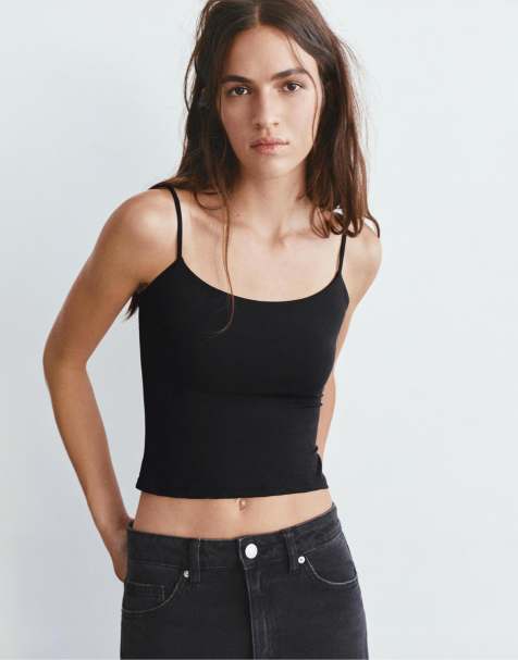 Pull&Bear – Oberteil in Schwarz mit verstellbaren schmalen Trägern - view 1