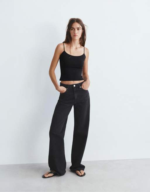 Pull&Bear – Oberteil in Schwarz mit verstellbaren schmalen Trägern, 4 von 7