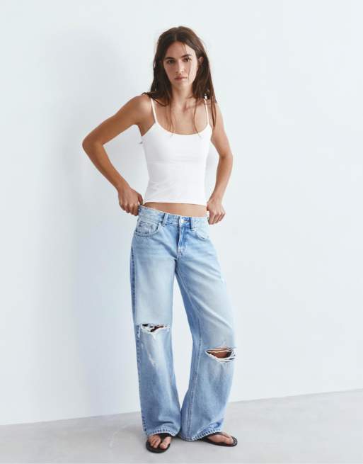 Pull&Bear – Oberteil in Weiß mit verstellbaren schmalen Trägern, 4 von 7
