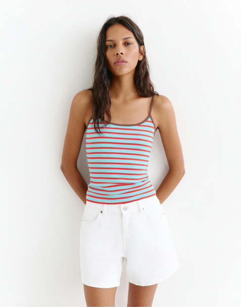 Pull&Bear – Oberteil mit schmalen Trägern und Streifen - view 1