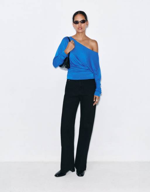 Pull&Bear Oberteil mit U-Boot-Ausschnitt und Bund in Dunkelblau, 3 von 7