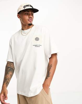 Pull&Bear – Objects – Vit t-shirt med tryck