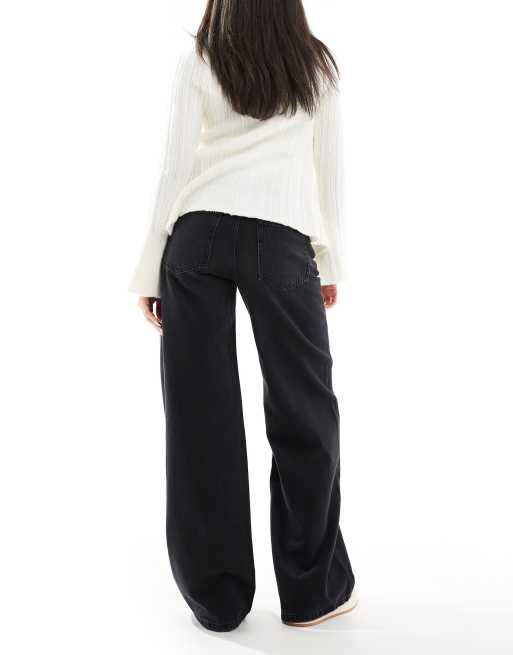 Pull&Bear – Obszerne jeansy oversize z szerokimi nogawkami w spranym czarnym kolorze, 3 z 5
