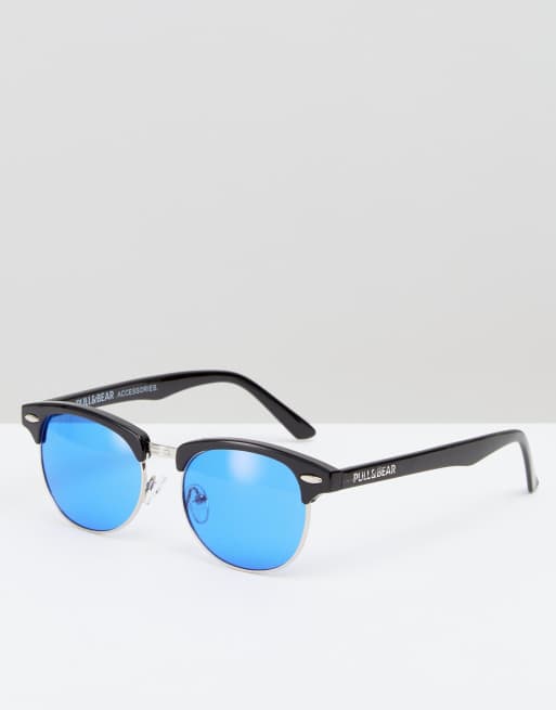 Pull&Bear - Occhiali da sole rétro neri con lenti blu