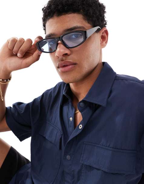 Pull&Bear - Occhiali da sole squadrati neri con lenti blu - view 1