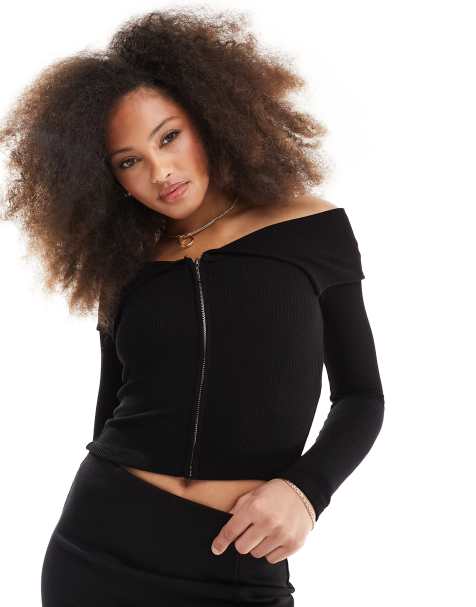 Black zip up long sleeve top hot sale