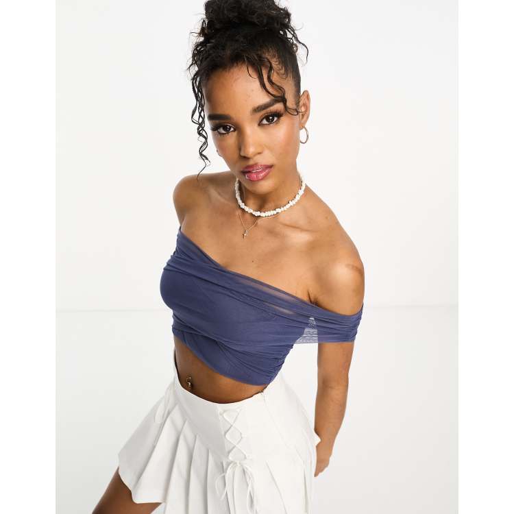 Off-the-shoulder lace top - pull&bear