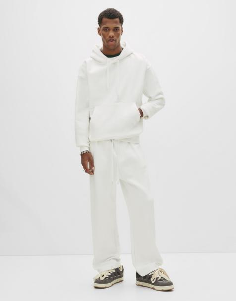 Pull&Bear - Offwhite joggingbukser i kraftigt materiale - view 1