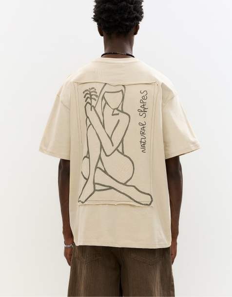 Pull&Bear - Okkerbrun T-shirt med print med silhuet af kvinde - view 1