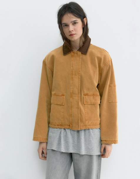 Pull&Bear - Okkerfarvet jakke med kombineret krave - view 1