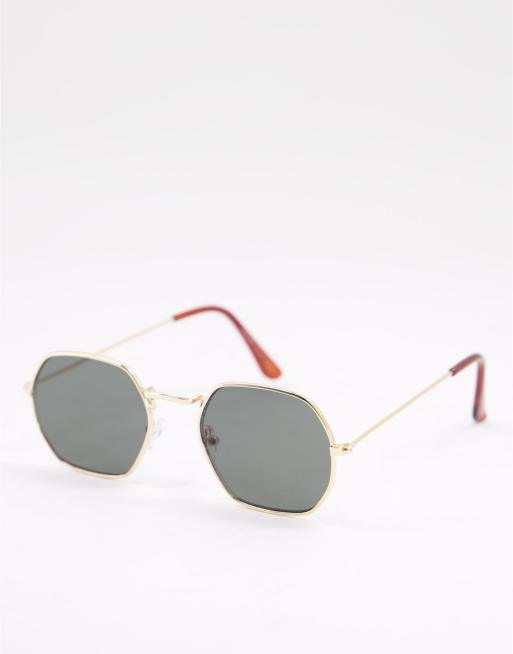 Pull&Bear – Okulary przeciwsłoneczne w sześciokątnych drucianych oprawkach w kolorze złotym