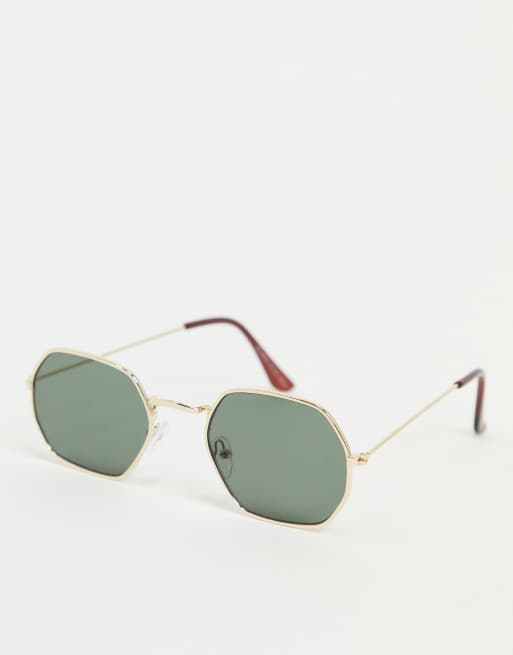 Pull&Bear – Okulary przeciwsłoneczne w sześciokątnych drucianych oprawkach w kolorze złotym